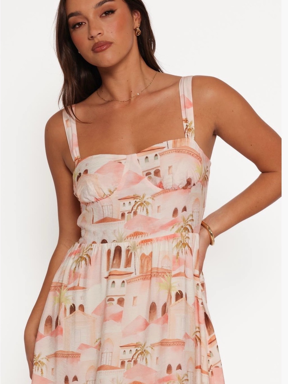 Petal + Pup Peach & Cream Scenic-Print Midi Dress